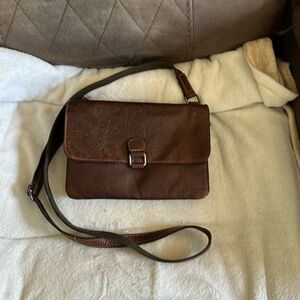 Jack Georges Voyager Hand-tooled Buffalo 100% Genuine Leather Brown Crossbody